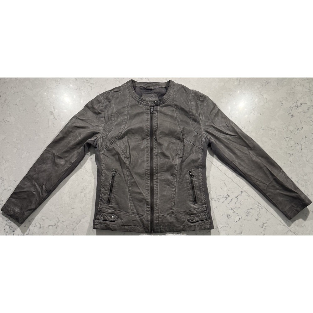 Sebby Collection Faux Leather Moto Jacket Womens Large Gray Full Zip Pockets